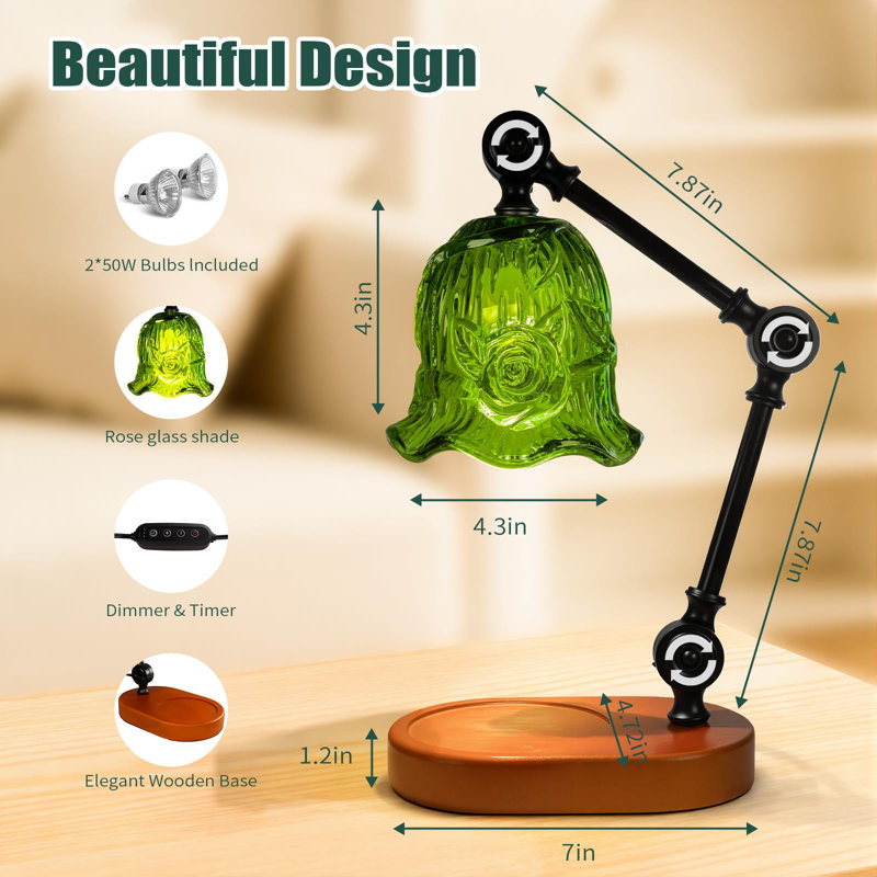 Lampe chauffe-bougie, chauffe-cire à intensité variable et hauteur réglable (vert, fleur), Green