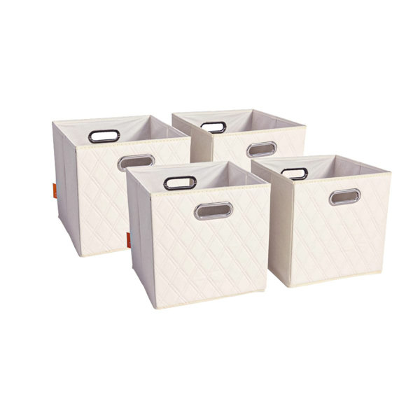Ornavo Home Foldable Collapsible Storage Box Bins Linen Fabric Shelf Basket Cube Organizer With Leather Handles Set Of 6 13 X 15 X 13 Beige