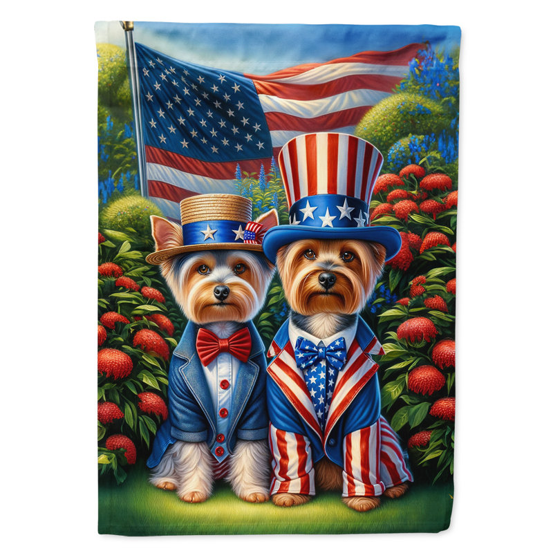 Drapeau «All American House», Étoile bleue / terrier soyeux à rayures rouges