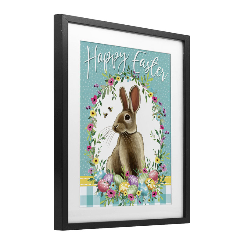 Couronne de lapin de joyeuses Pâques, reproduction encadrée sous verre, conception par Elizabeth Tyndall, Cadre noir minuit