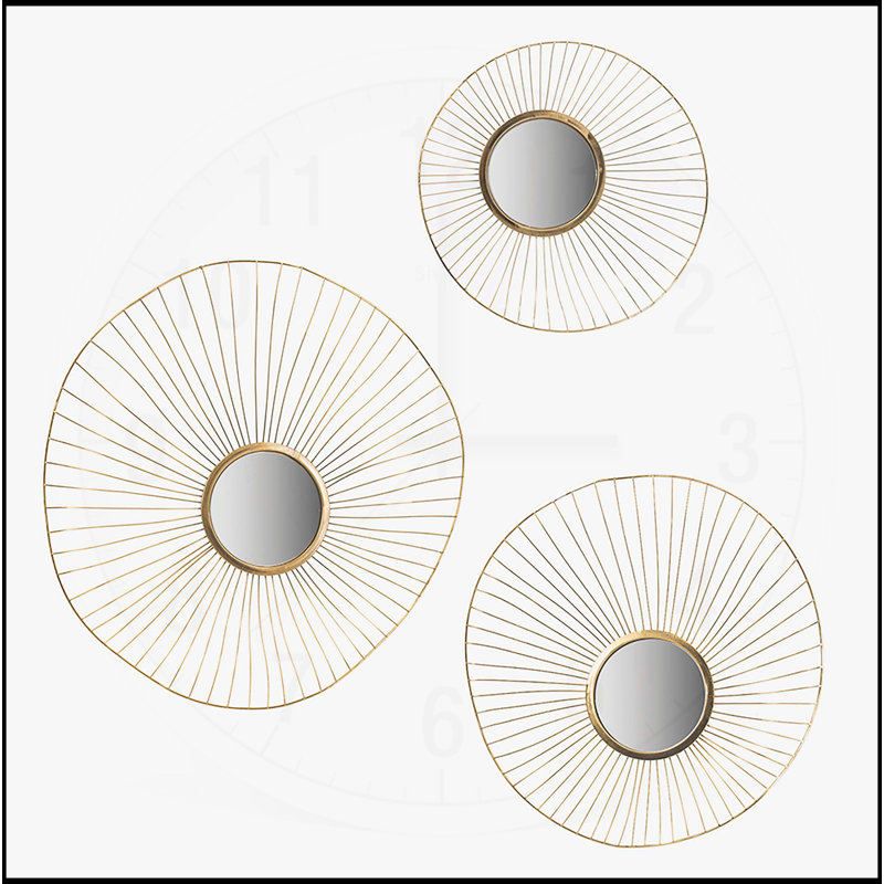 Ensemble de 3 miroirs muraux abstraits avec cadre doré pour la maison et le bureau, haut du buffet L: 26 x 5 x 25,5 po