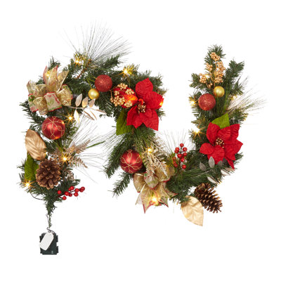 6ft Pre-Lit Christmas Garland with LED Lights, Battery Powered Xmas Garland
