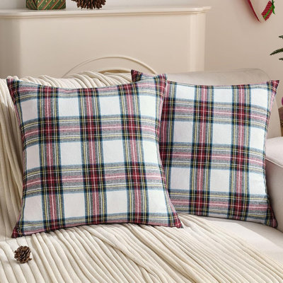 Christmas White Plaid Throw Pillow Covers 18X18 Inch Set Of 2 Buffalo Check Holiday Decorative Cushion Case Farmhouse Home Decor For Couch Bed Living Room