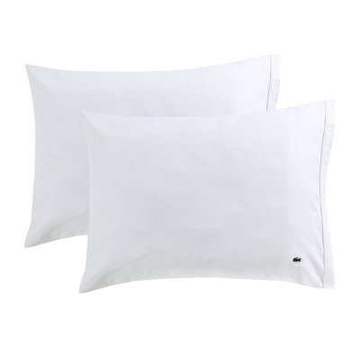 Ensemble de 2 taies d'oreiller en coton percale Lacost, standard, blanc, avec literie rafraîchissante et respirante