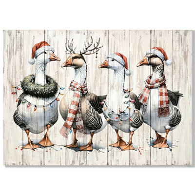 Christmas Vintage Duck Wall Poster, 20X28 Inch With Gold Accents, Perfect For Living Room Decor Mallard Art Inch, Hand - Painted Sands And Gold, Versatile Rooms