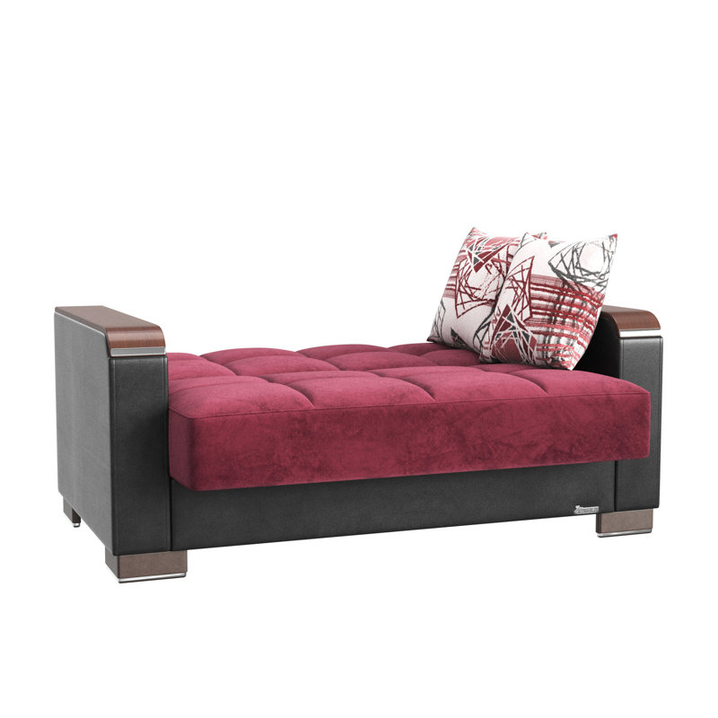 Convertible bourgogne avec rangement - Collection X, coussins de siège en microfibre pour plus de douceur, revêtement de 40 po du compartiment de la collection, profondeur du produit 64,79, capacité de 600 lb