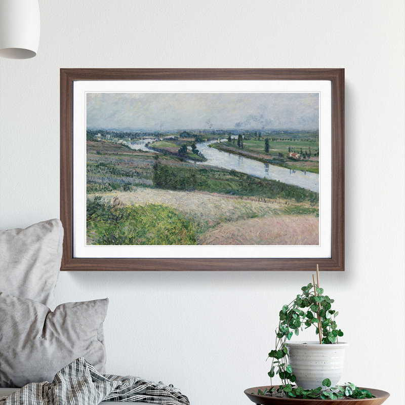 View of the River Seine by Gustave Caillebotte - Picture Frame Painting, 48cm H x 65cm W x 2cm D, Walnut