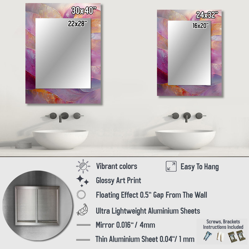 Abstract Lavender Tranquillity Balance III - Large Wall Mirror On Metal, 40" x 30"
