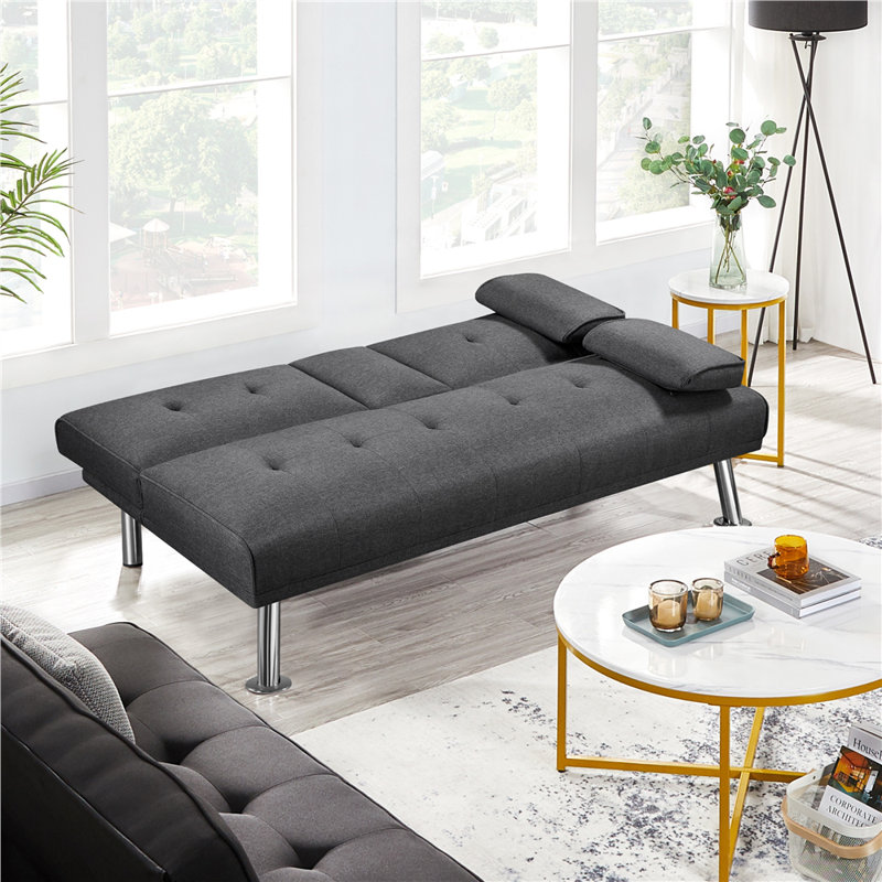 Colour 3-Seater Convertible Futon Sofa Bed, Dark Grey