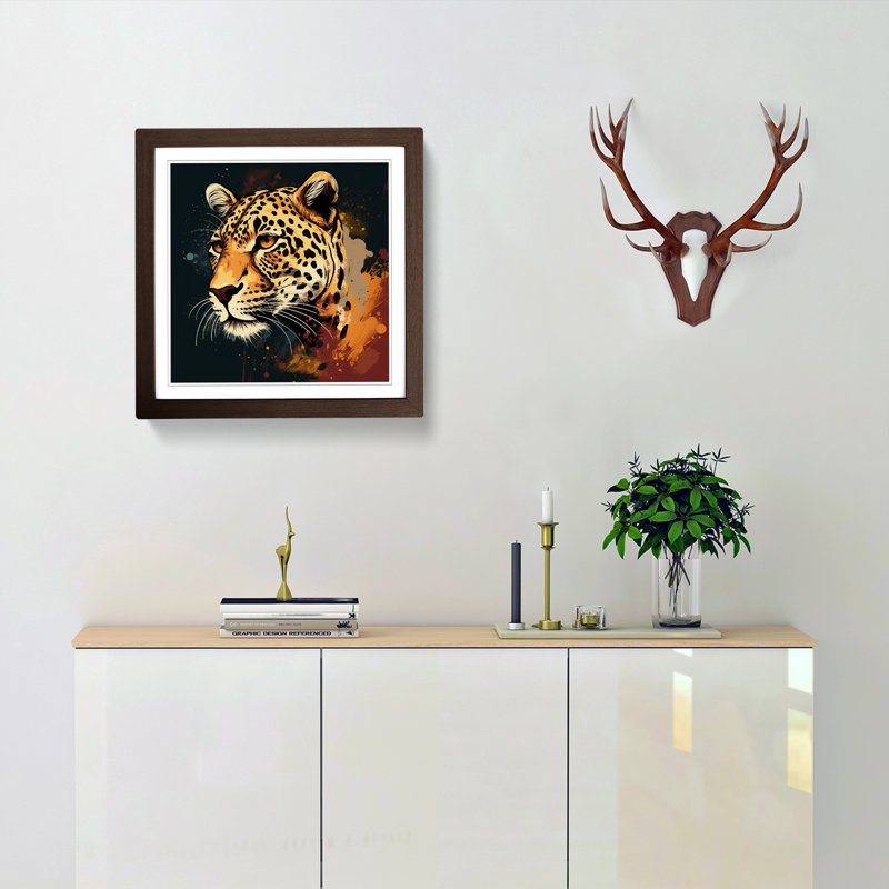 Leopard Retro Art No.5 - Framed Print, Walnut