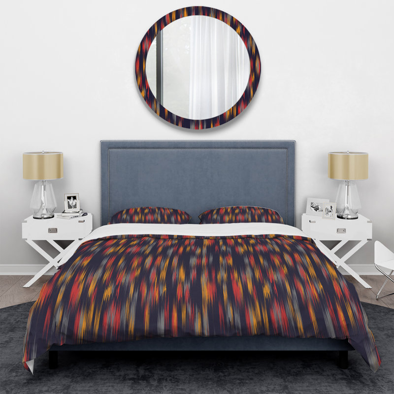 Multicolore Ikat Ogee - Ensemble de housse de couette abstrait - Microfibre de polyester