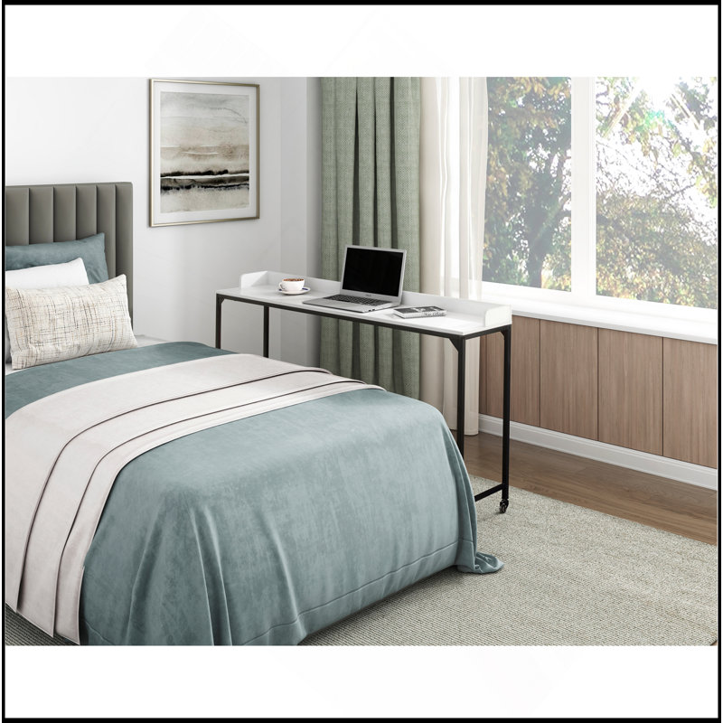 Multipurpose Over The Bed Desk With Adjustable Height, Metal Legs With Casters, Overbed Table 1Pc, Laptop Table For Bed, Breakfast Table