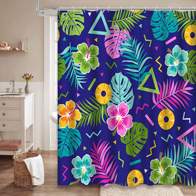 Rideau de douche imperméable à motif floral tropical avec 12 crochets Aloha