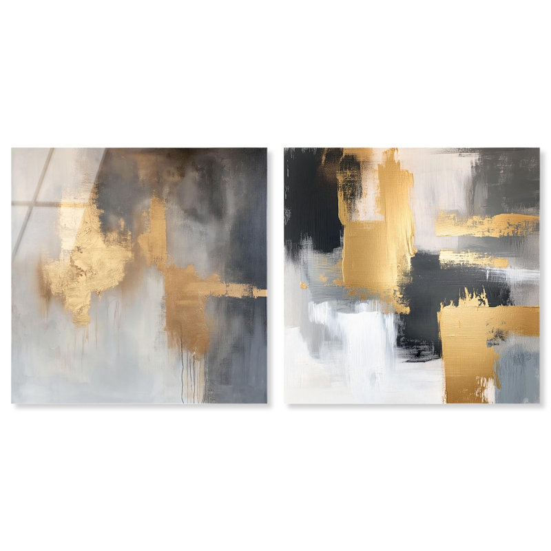 «Gilded Tranquil Abstract Art», ensemble de 2 panneaux, impression sur acrylique , H 12 po x l 24 po