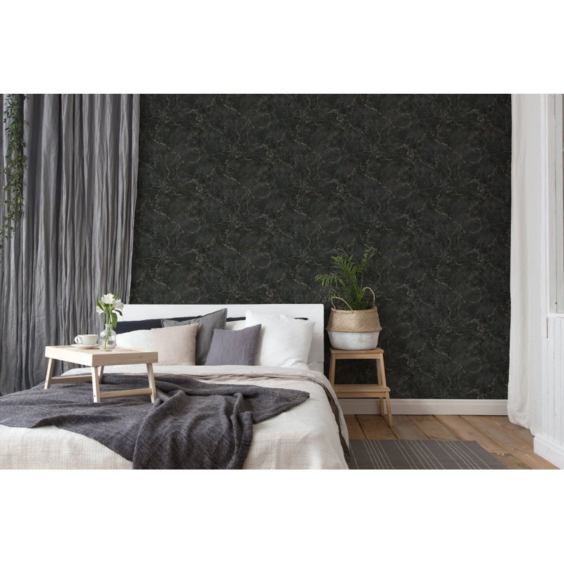 Bricks and More Collecion Black and Gold Luxurious Marble Design Wallpaper Roll