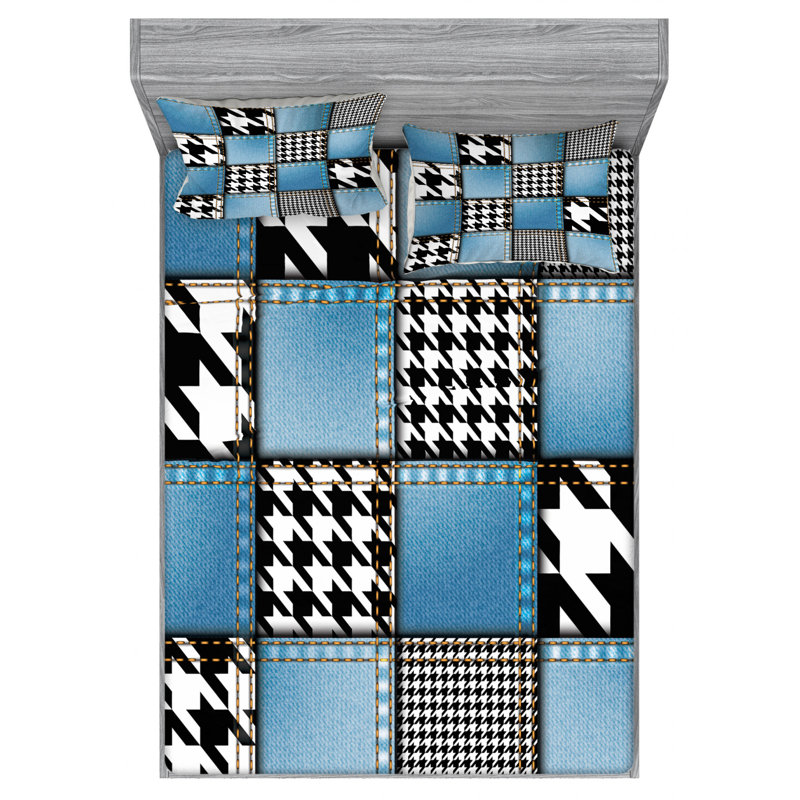 Microfiber Patchwork Sheet Set, Queen Sheet Set with Fitted Sheet