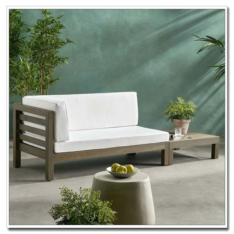 BANC D'ANGLE GAUCHE ET TABLE BASSE, Blanc