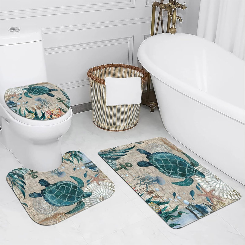 Ensemble de salle de bain 4 pièces avec tournesol papillon et tapis jaune, Teal