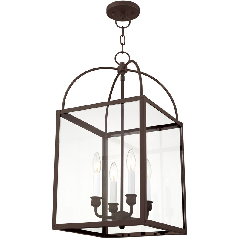 12.75in 4 Light Chain Lantern w/ Clear Glass Shade, Bronze