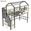 Lit mezzanine simple en acier avec toit et rangement-911622822