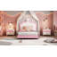 Lit princesse rembourré avec tête de lit couronne, structure en bois de pin durable et capacité de charge élevée
