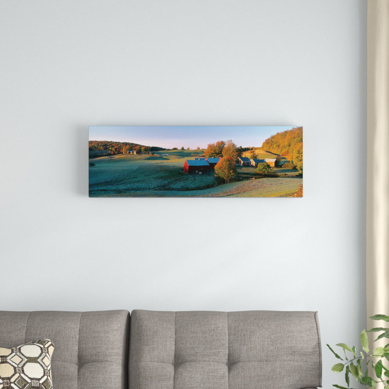 «Countryside Landscape, Vermont» par Panoramic images - Reproduction giclée sur toile panoramique, Toile avec cadre noir