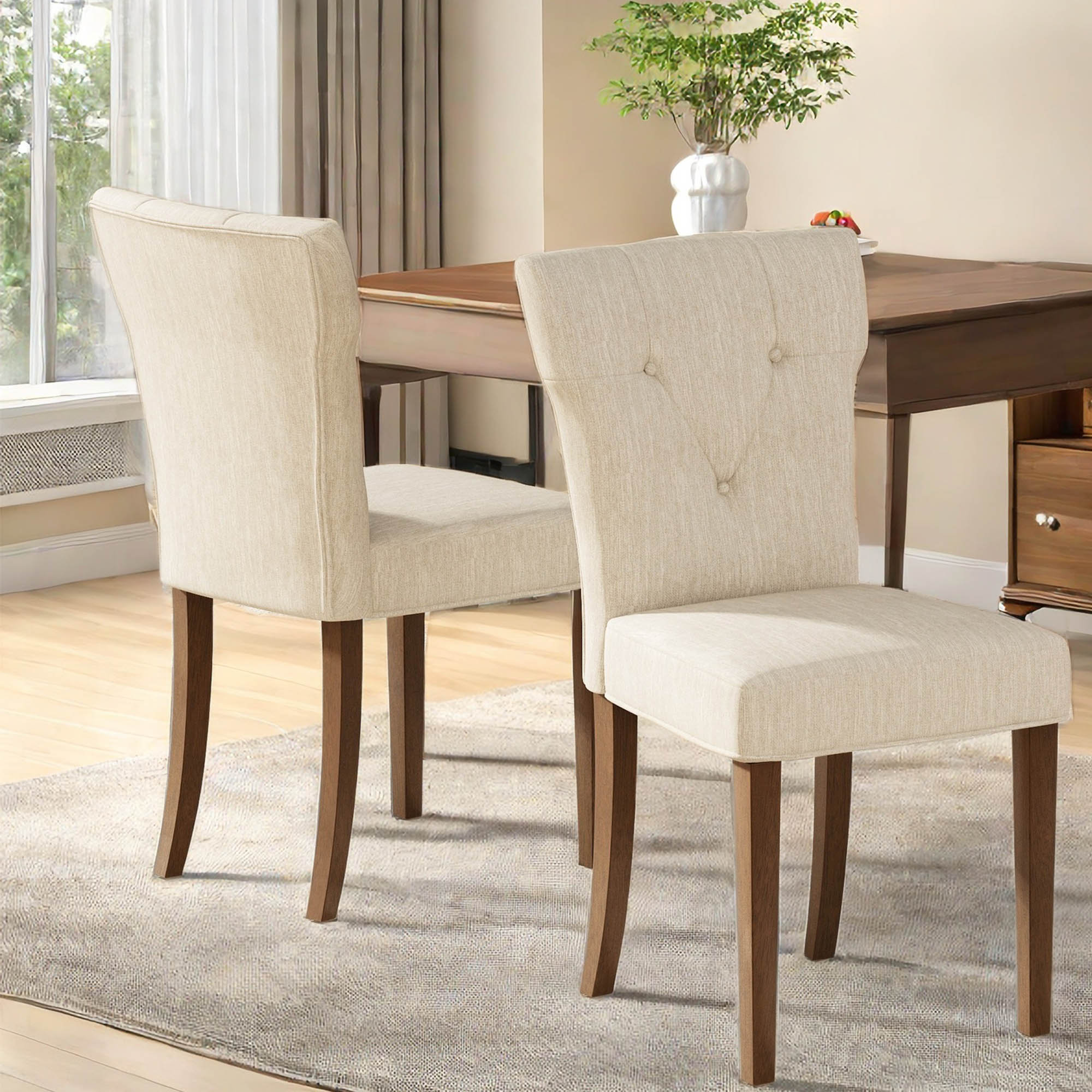 Red Barrel Studio® Cream White Upholstered Dining Room Chairs Set Of 2