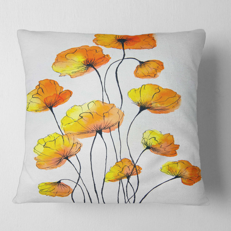 Fleurs de campagne jaune - coussin traditionnel imprimé, 18" x 18"
