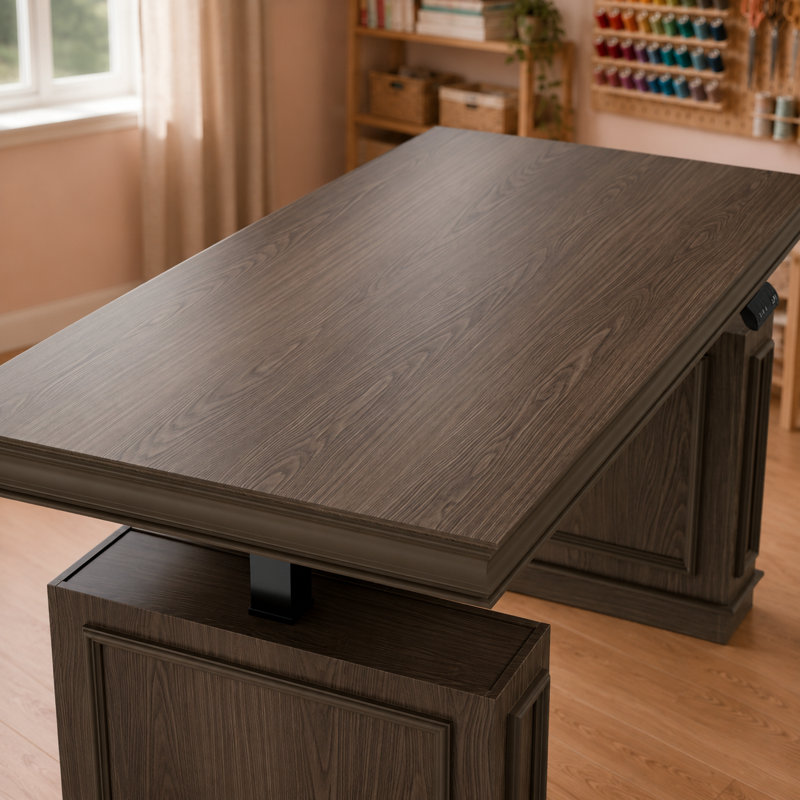 Table de bricolage électrique réglable en hauteur de 160 cm (63 po) de largeur avec 4 positions mémorisables, fini bois foncé