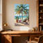 Plantes et fleurs, scène de plage tropicale avec palmiers et chaise longue-623604762