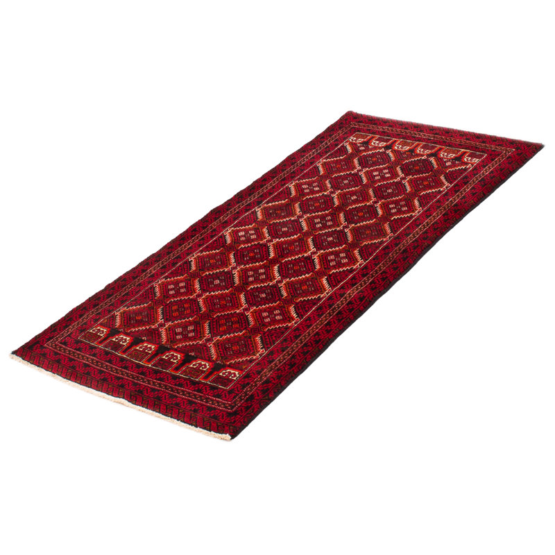 Tapis unique rouge de style années 1990 de 3 pi 2 po x 6 pi 3 po