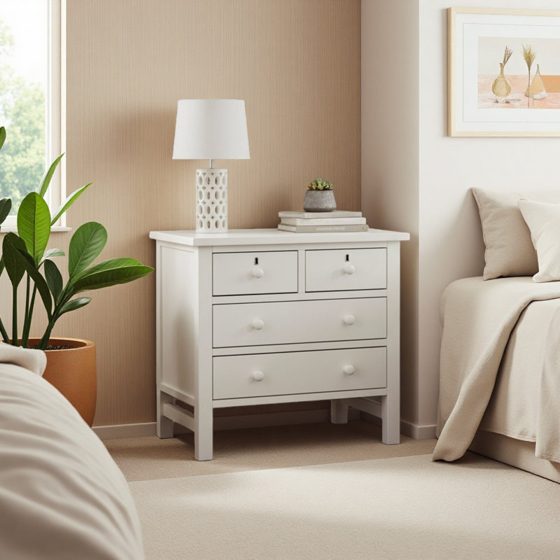 4-Drawer Storage Nightstand, Antique White