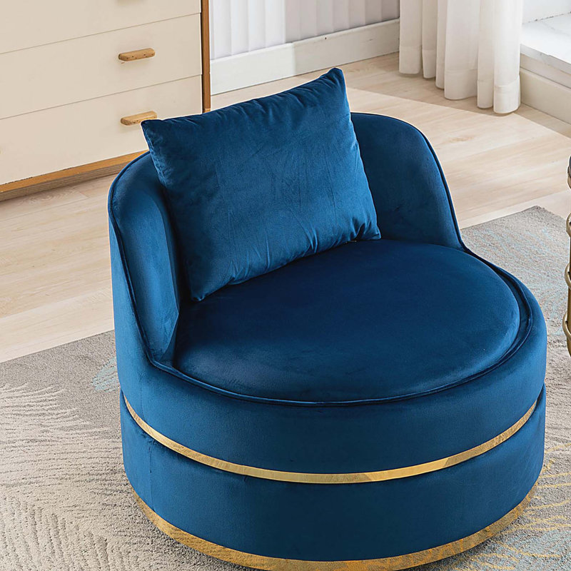 Eulla Swivel Barrel Chair, Blue Velvet