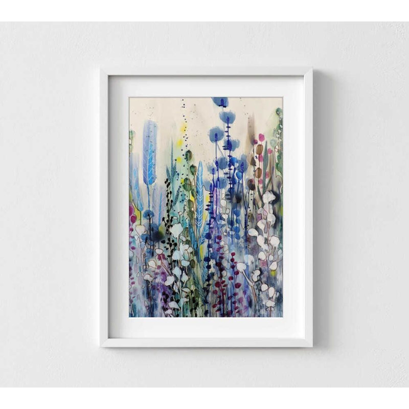Fleur de coton, aquarelle, couleurs botaniques, H 10 po x l 8 po, Framed Print with Mat, White
