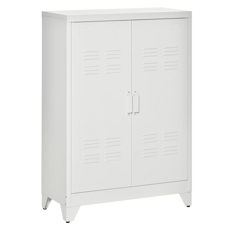 Armoire de rangement en acier de style industriel Heslin, organisateur de rangement en métal avec tablettes réglables à 2 niveaux pour le salon ou le bureau à domicile