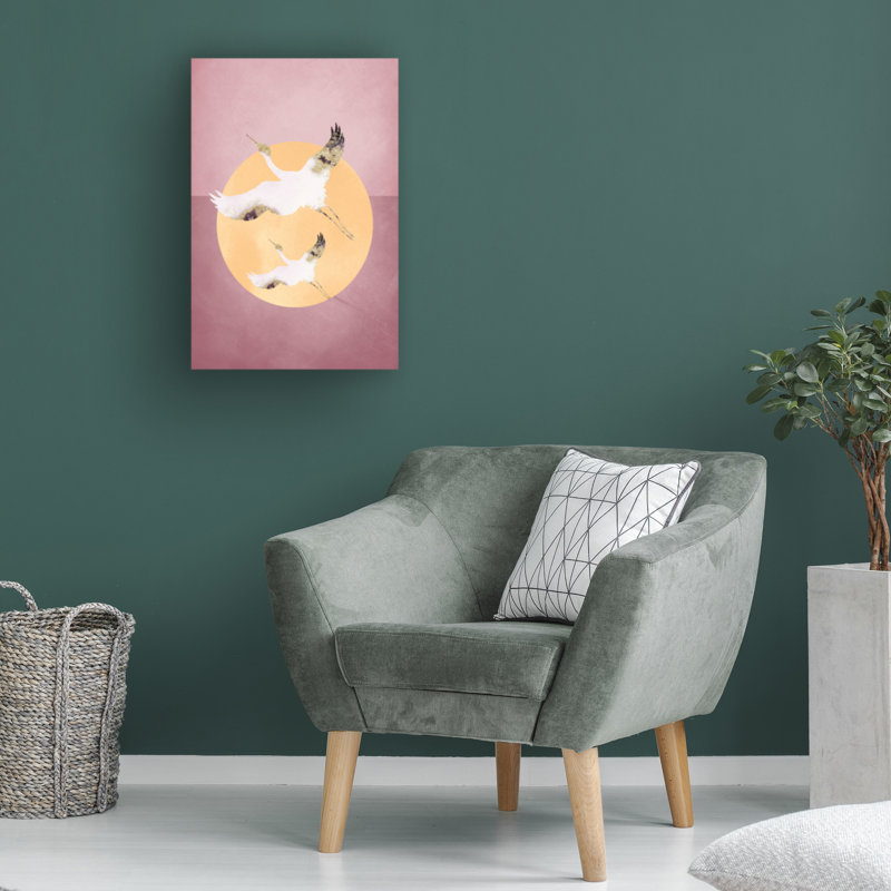 «Pink Gold Crane» sur toile par Aureous, H 32 po x l 22 po x P 2 po