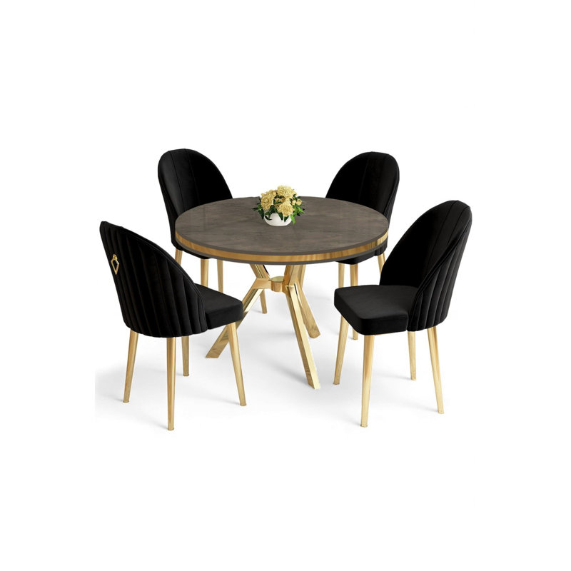 Ensemble de table et chaises de salle à manger (5 pièces), Anthracite, Black, Gold