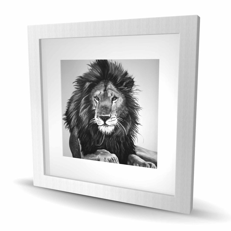 Reproduction matelassée encadrée blanc Lion King Lion | Décoration intérieure, H 16 po x l 16 po