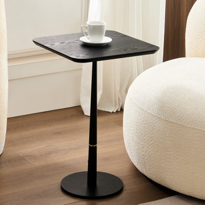 Table basse minimaliste de conception carrée, noir mat et pieds en métal, anneau décoratif doré pour espace de détente
