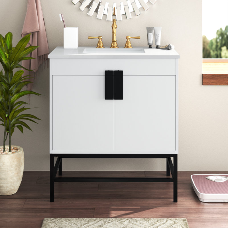 Corley 30'' Single Bathroom Vanity with Engineered Marble Top, White