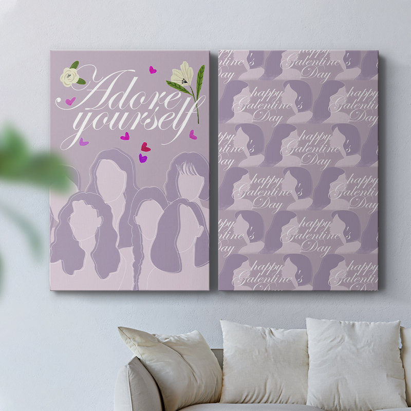 Collection Happy Galentine's Day - Toile tendue avec châssis de qualité supérieure - Prêt à accrocher, H 18 po x l 24 po