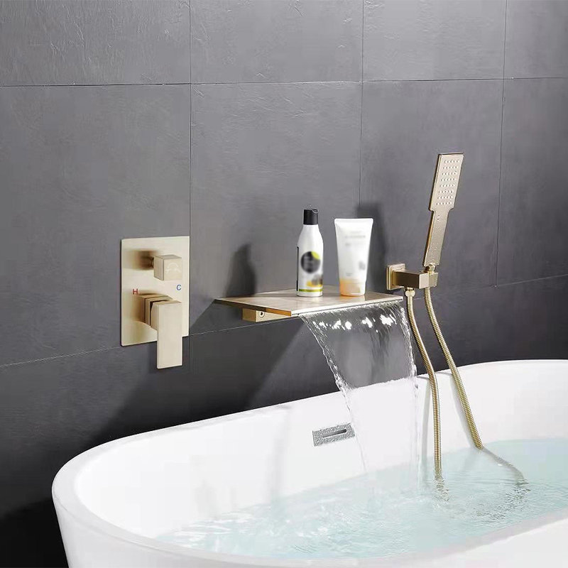 1 Handle Bathroom Bath Shower Mixer with Diverter, Matte Gold