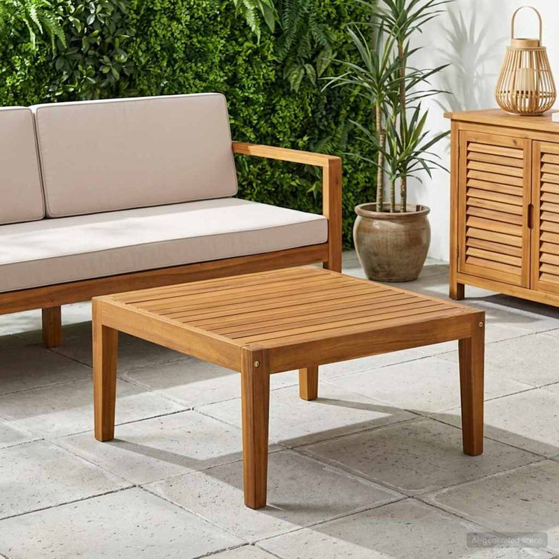  Table de jardin en bois d'acacia massif naturel 23,62 po x 23,62 po x 11,81 po