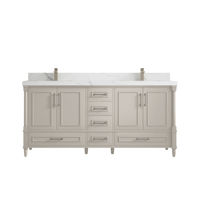 Meuble-lavabo double 72 po avec comptoir Aberdeen, Calacatta Laza