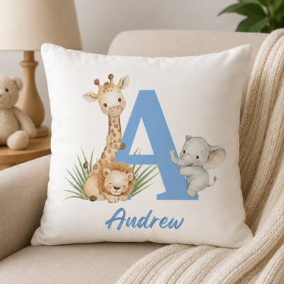 Coussin monogramme personnalisé avec nom safari thème chambre de bébé décor coussin initial