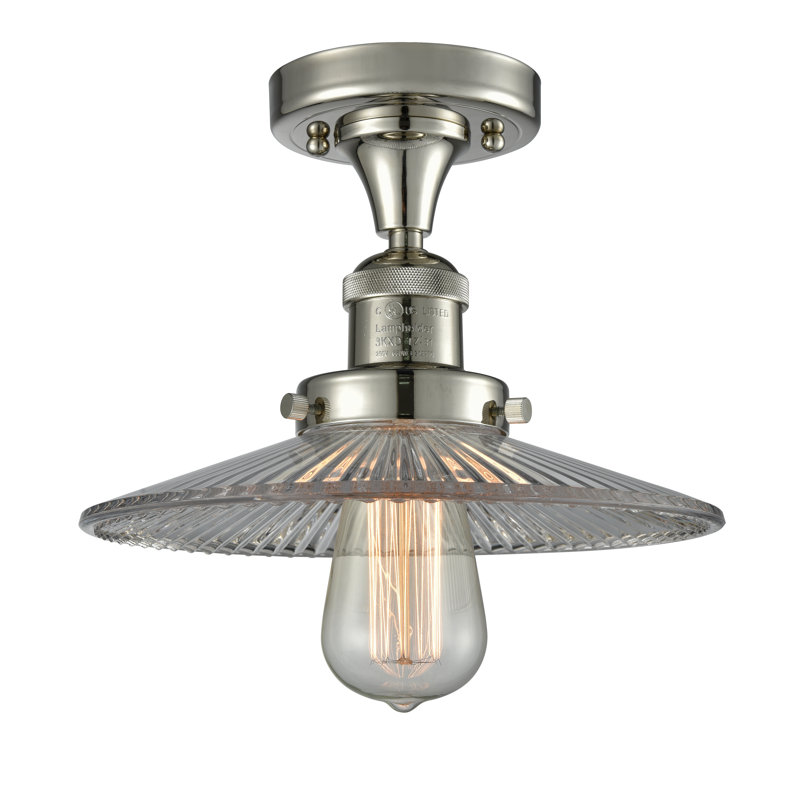 Katalina Glass Semi Flush Mount, Polished Nickel, Clear Halophane, No Bulb Included