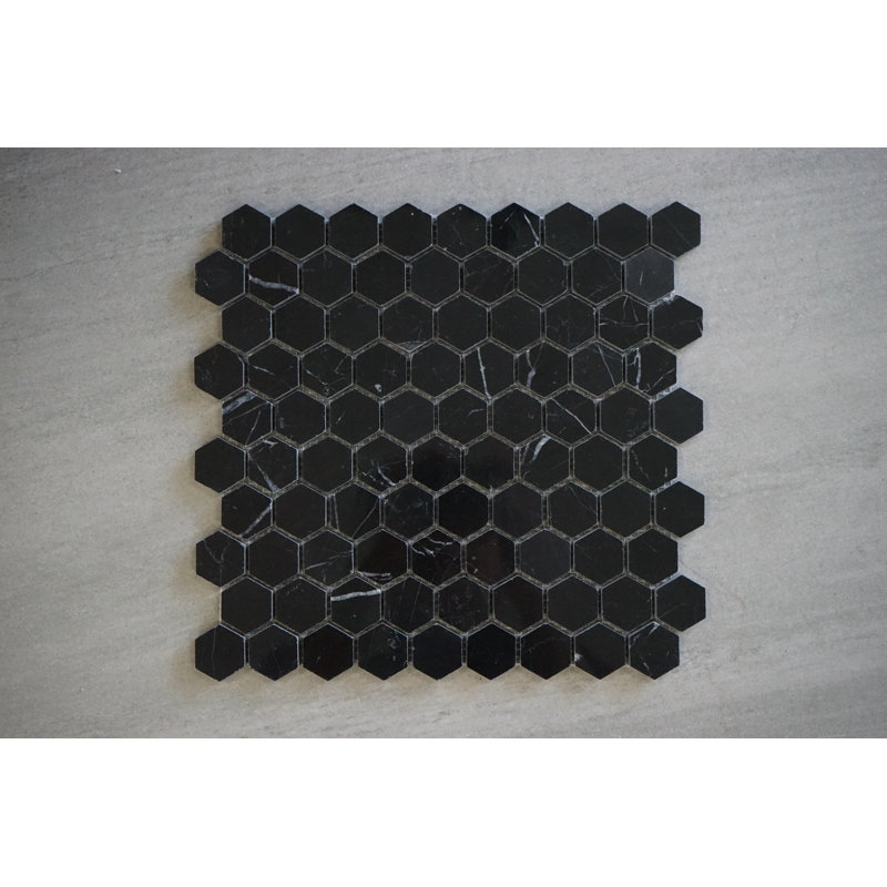 1.25" x 1.25" Honeycomb Marble Mosaic Wall & Floor Tile, Nero Marquina