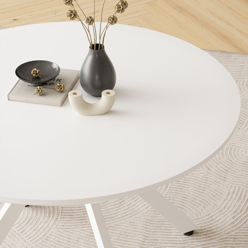 Saveta Round Metal Base Dining Table, 47.24" W x 47.24" L, White, White