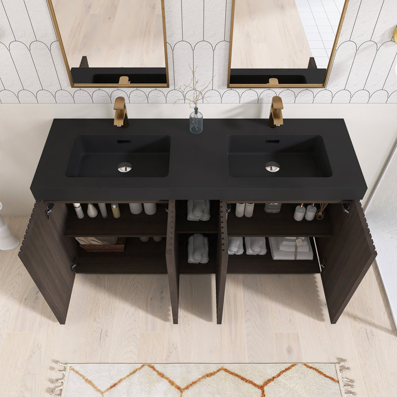 Ensemble de meuble-lavabo autoportant 60 po avec comptoir en quartz 60 po