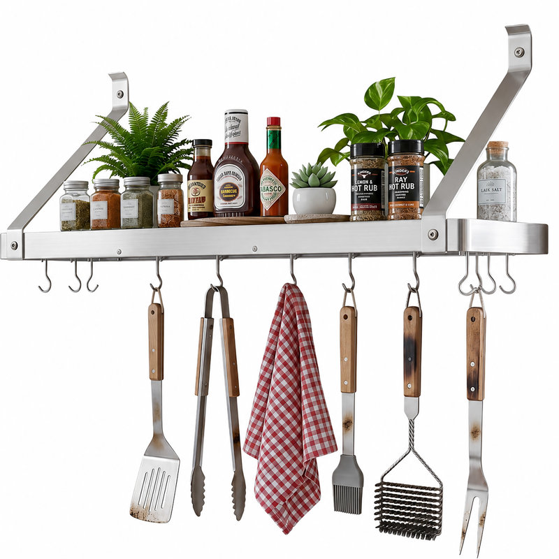 Handcrafted Gourmet Deep Stainless Steel Wall Mounted Pot Rack, 17 x 36 x 13